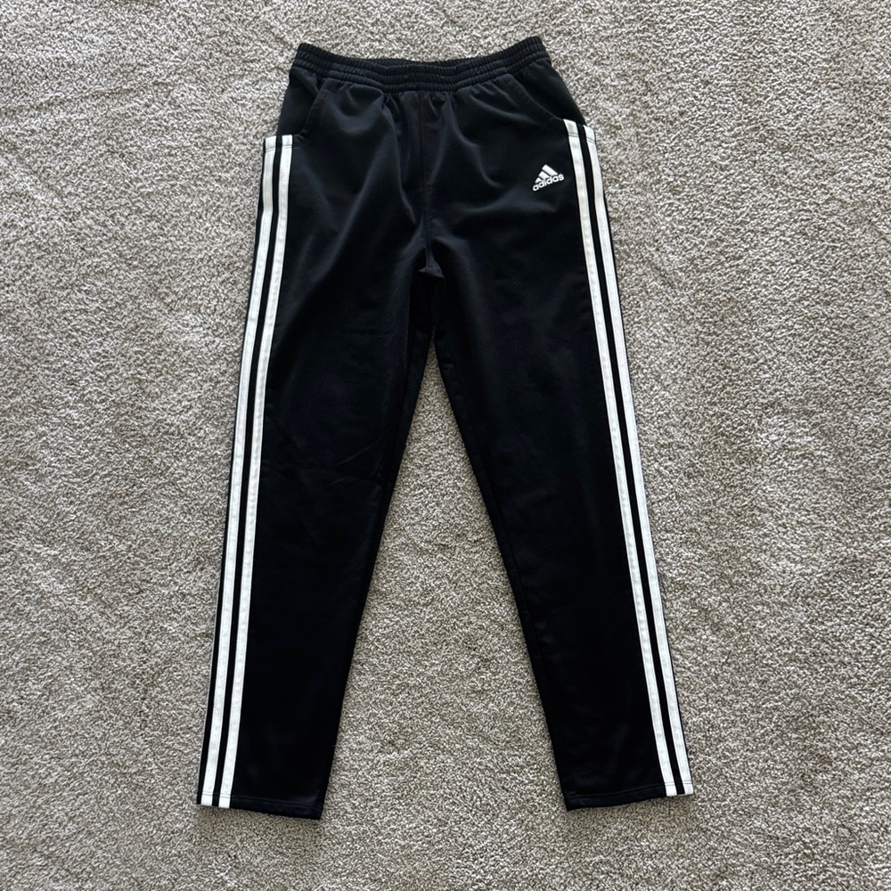 Adidas Kids Black Joggers with White Stripes